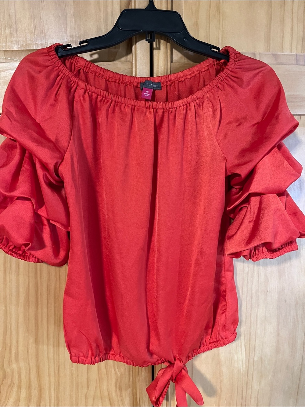 Vince Camuto Orange Off-Shoulder Ruffle Tie-Hem Blouse